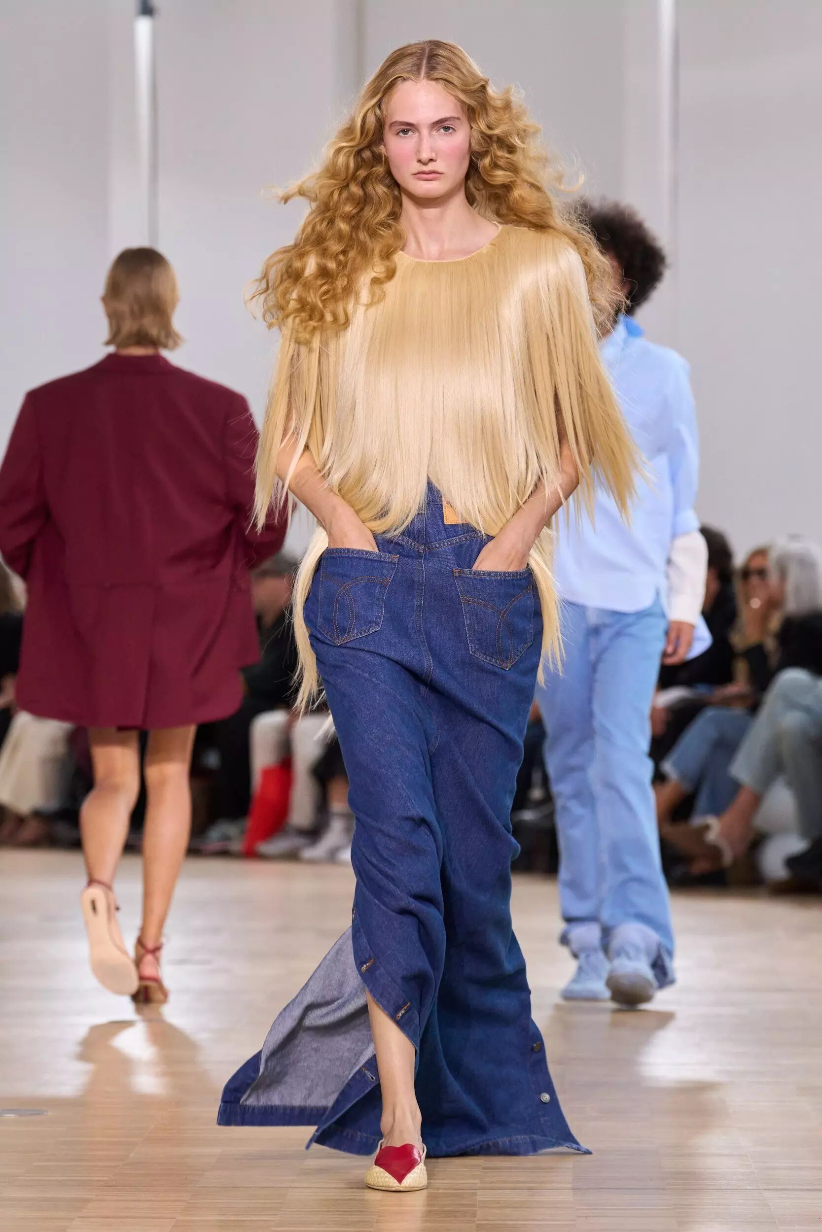 Embroidered Denim Maxi Skirt Deep Blue